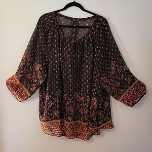 Black & Brown Sheer Print Blouse 3X